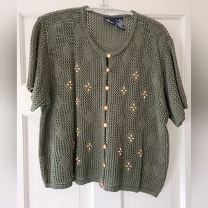 Liz Sport Olive Green Knit Sweater with Button Accents Size Medium EUC